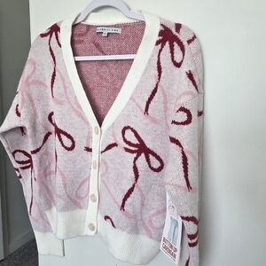 Celebrity Pink Bow Pattern Button-Up Cardigan
